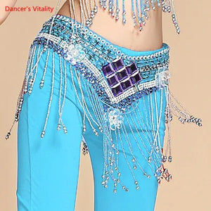 Belly Dance Hip Scarf, Women's Red Sequin & Beaded Fringe Hip Belt for Performance & Practice