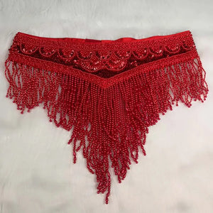 Belly Dance Hip Scarf, Women's Red Beaded Sequin Fringe Tassel Skirt, Latin Dance Costume Accessory