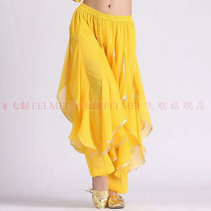 Women's Purple Chiffon Harem Pants with Silver Trim for Belly Dance