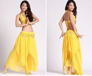 Women's Royal Blue Sequin Halter Belly Dance Costume Set with Coin Skirt