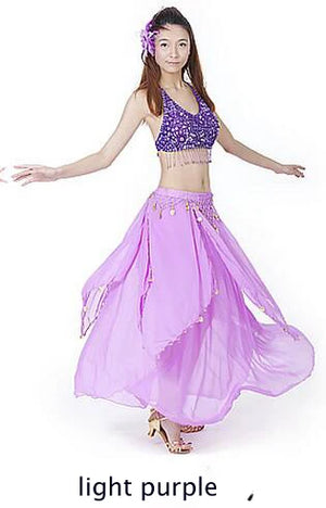 Women's Royal Blue Sequin Halter Belly Dance Costume Set with Coin Skirt