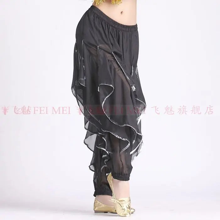 Women's Purple Chiffon Harem Pants with Silver Trim for Belly Dance