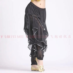 Women's Purple Chiffon Harem Pants with Silver Trim for Belly Dance