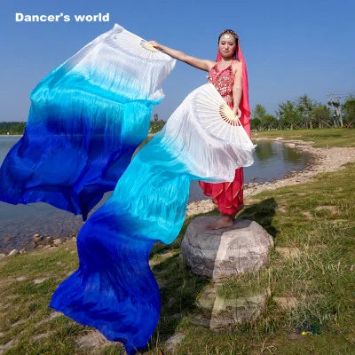 Belly Dance Fan Veils Women's Ombre Silk Bamboo Long Fan Ribs, Belly Dancing Performance Accessory