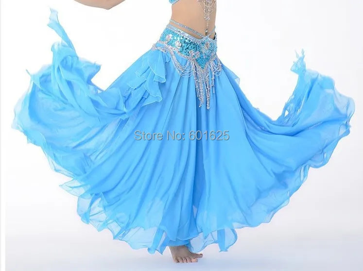 Belly Dance Skirt, Women's Pink Chiffon Ruffle Tiered Maxi Skirt, Flowy Tribal Dancewear
