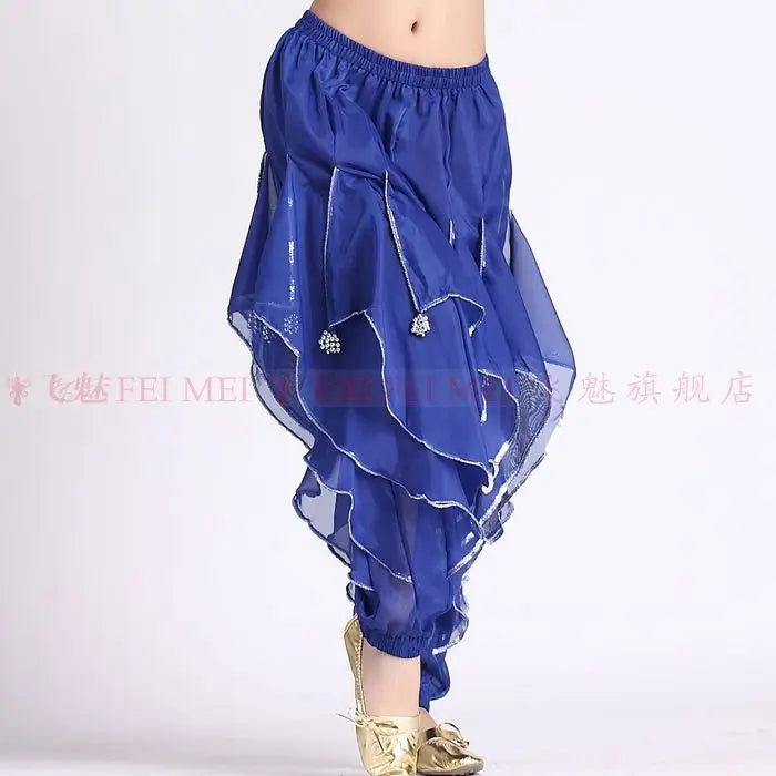 Women's Purple Chiffon Harem Pants with Silver Trim for Belly Dance
