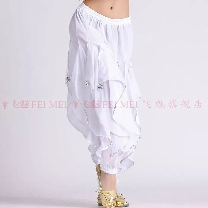 Women's Purple Chiffon Harem Pants with Silver Trim for Belly Dance