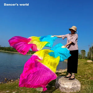 Belly Dance Fan Veils Women's Ombre Silk Bamboo Long Fan Ribs, Belly Dancing Performance Accessory