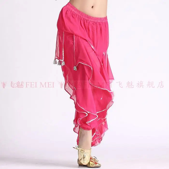 Women's Purple Chiffon Harem Pants with Silver Trim for Belly Dance