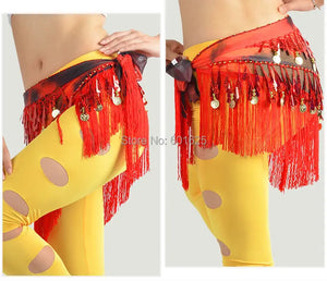 Belly Dance Hip Scarf, Women's Blue Tie-Dye Fringe & Sequin Coin Belt, Asymmetrical Tassel Skirt for Tribal Fusion & Practice