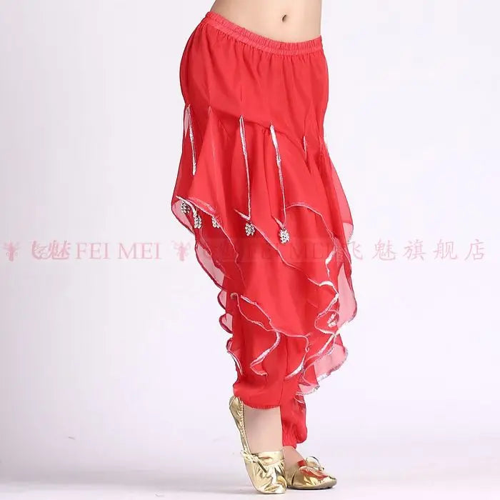 Women's Purple Chiffon Harem Pants with Silver Trim for Belly Dance