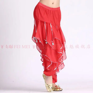 Women's Purple Chiffon Harem Pants with Silver Trim for Belly Dance