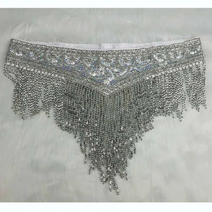 Belly Dance Hip Scarf, Women's Red Beaded Sequin Fringe Tassel Skirt, Latin Dance Costume Accessory