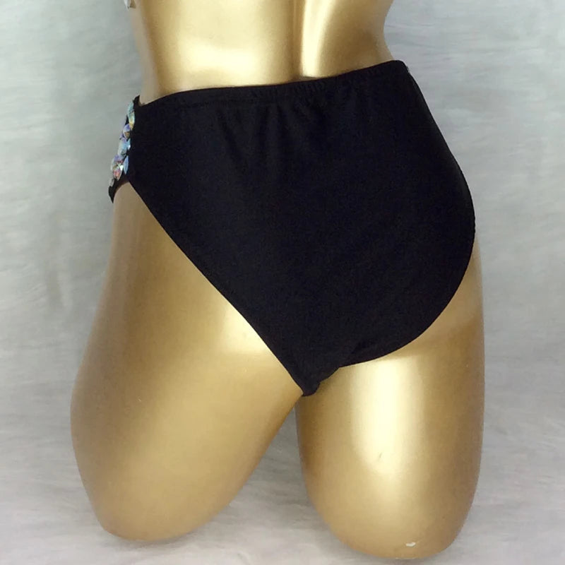 High-Waisted Women's Iridescent Rhinestone Embellished Black Dance Shorts, Crystal Studded Bottoms