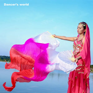 Belly Dance Fan Veils Women's Ombre Silk Bamboo Long Fan Ribs, Belly Dancing Performance Accessory