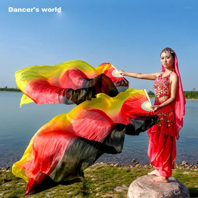Belly Dance Fan Veils Women's Ombre Silk Bamboo Long Fan Ribs, Belly Dancing Performance Accessory