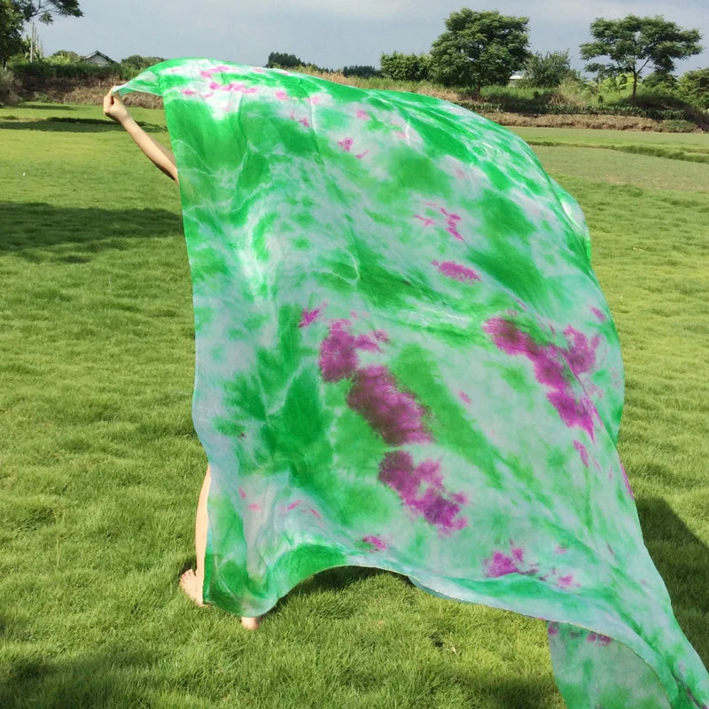 Dance Veil Scarf, Adult, Green & Purple Tie-Dye, Flowy Silk, Belly Dance