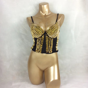 New Women'S Sexy Party Bra Spike Rivet Metallic Punk Style Studded Bras Rave Bra Wear Nightclub Costumes Bras Clubwear bra3005