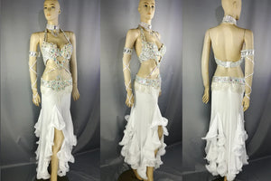 Top quality New women belly dance costume set showgirl belly dancing clothes halloween bellydance bra&belt&skirt 5pcs suit tf1732+ sk38