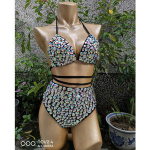 New Samba Carnival Bikini Set Bra High Waist Pants black AB Color Stone Hand Made 2 Piece dance wear BS01