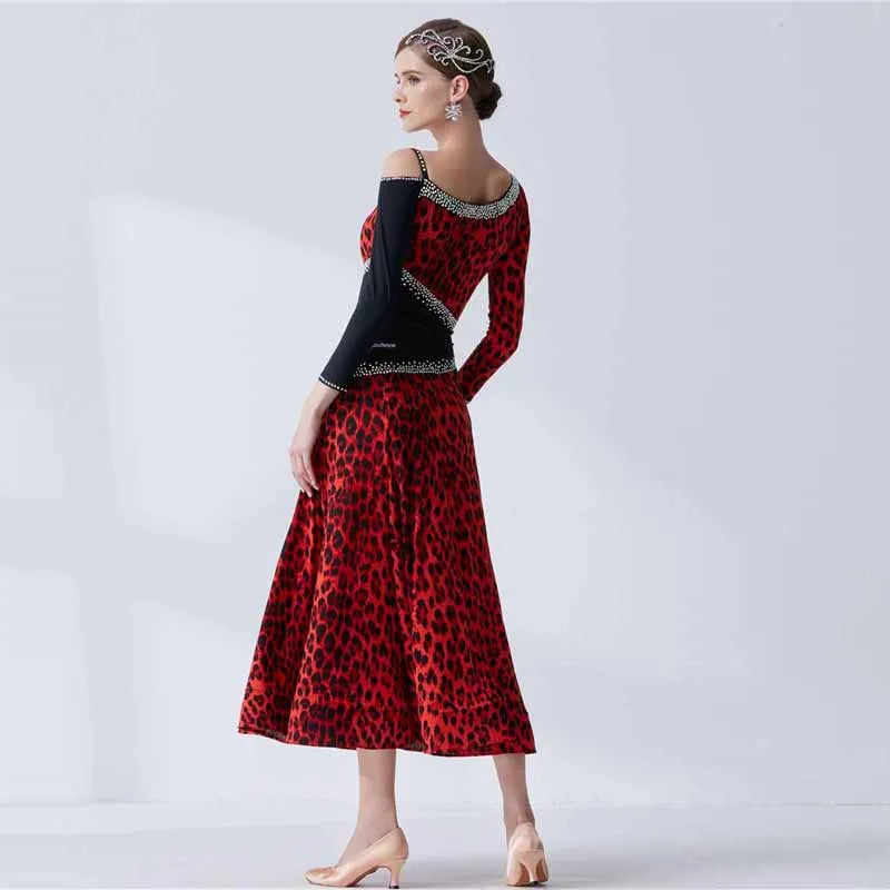 Standard Ballroom Waltz Practice Dress One-Piece Ice Silk Leopard Print For Women