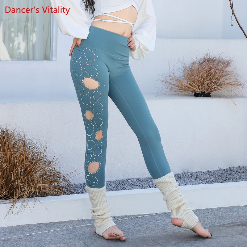 Women's Belly Dance Leggings With Diamond Cutout For Yoga, Gymnastics, And Ballet