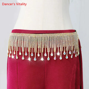 Belly Dance Hip Scarf, Women's Silver Rhinestone Fringe & Teardrop Crystal Tassel Belt, Belly Dance Hip Scarf