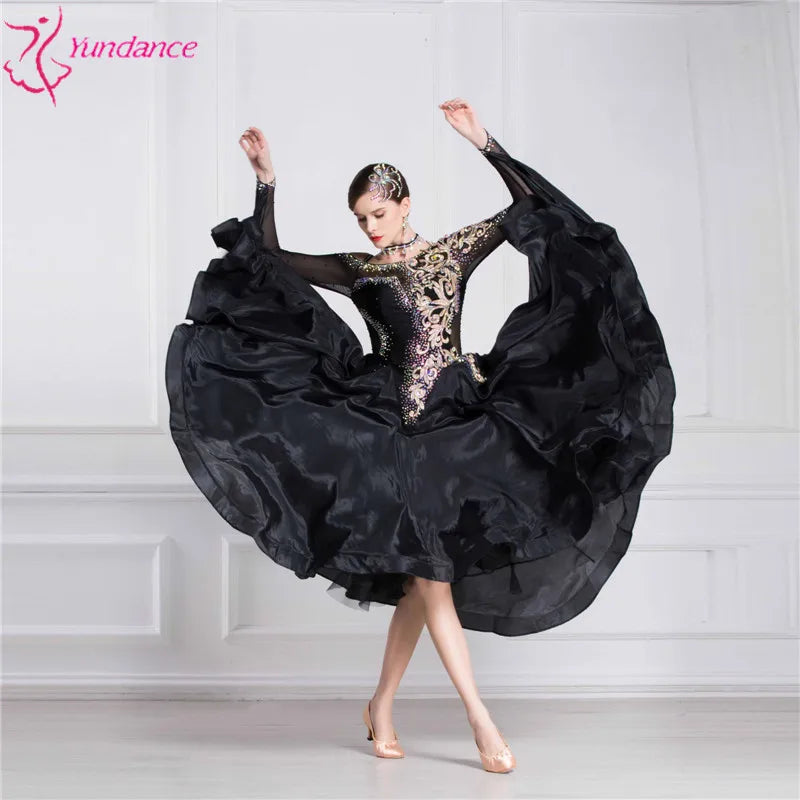 Girls' Long Sleeve Modern Standard Ballroom Dance Dress Custom Size For Performance