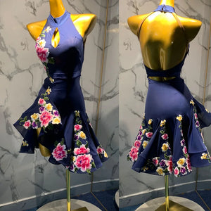 Latin Dance Dress Women's White & Black Feathered Rhinestone Open Back Mock Neck Long Sleeve Ballroom Competition Costume