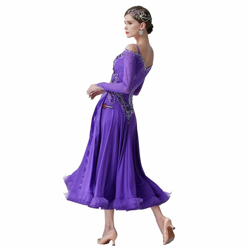 Women's Ballroom Practice Dress With Flowing Skirt For Rehearsal