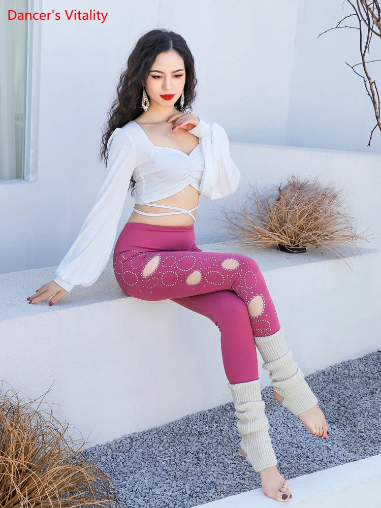 Women's Belly Dance Leggings With Diamond Cutout For Yoga, Gymnastics, And Ballet