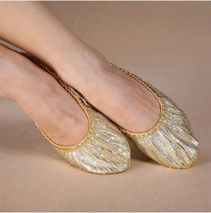 Dance Shoes Women's Gold Sequin Ballet Slippers Soft Sole Practice Flats