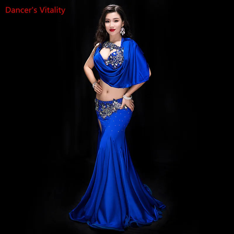 Women's Belly Dance 2-Piece Costume With Bra And Panel Skirt, Red, Purple, Royal Blue For Performance