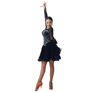 Women's Black Latin Ballroom Competition Dress Customizable