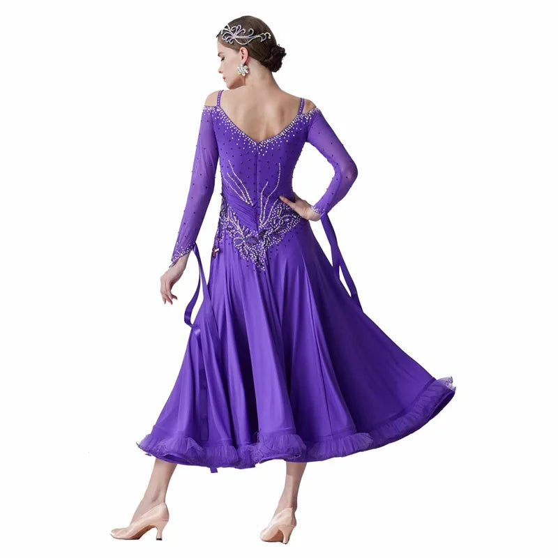 Women's Ballroom Practice Dress With Flowing Skirt For Rehearsal