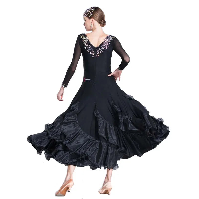 Women's Standard Ballroom Waltz Practice Dress Black For Competition