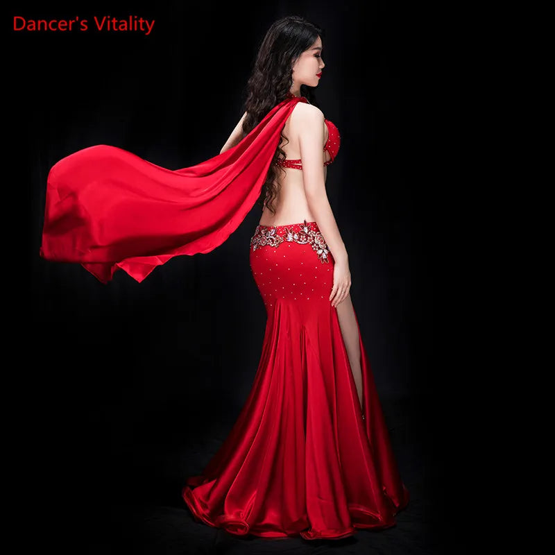 Women's Belly Dance 2-Piece Costume With Bra And Panel Skirt, Red, Purple, Royal Blue For Performance