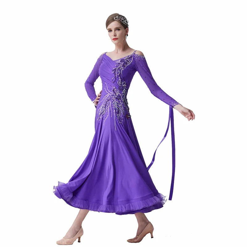 Women's Ballroom Practice Dress With Flowing Skirt For Rehearsal