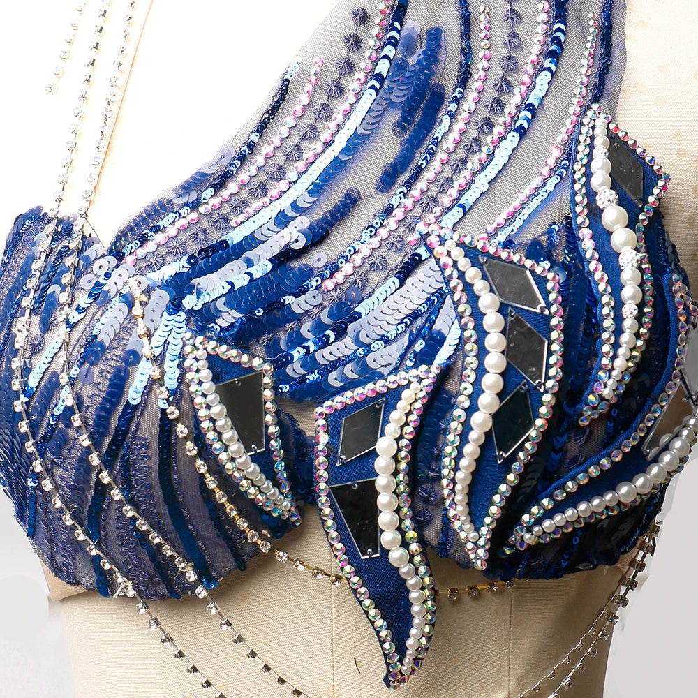 Women's Belly Dance Costume Set With Sequin Embroidery For Competition or Performance