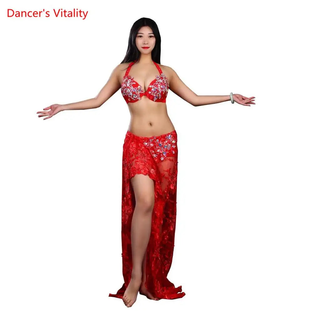 Belly Dance Female Child Adult Temperament Rhinestone Bra Suit Performance Clothes High-end Custom Competition Long Skirt