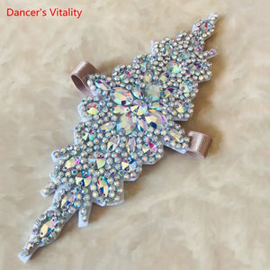 Rhinestone Applique for Dance Costumes, Iridescent Crystal Embellishment, Ballroom Dance Accessory