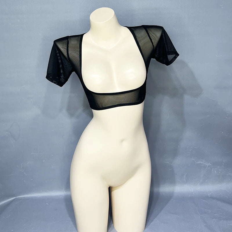 Women's Black Mesh Bell Sleeve Shrug Top for Belly Dance