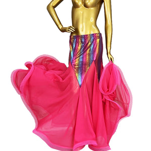 Belly Dance Skirt Women's Blue Shimmering Sequined Chiffon Flowy Mermaid Skirt