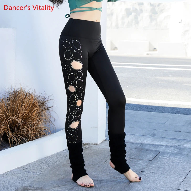 Women's Belly Dance Leggings With Diamond Cutout For Yoga, Gymnastics, And Ballet