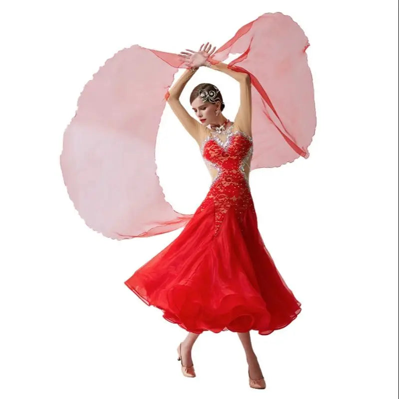 Women's Standard Ballroom Waltz Dress With Rhinestones In Multicolor For Competition Performance