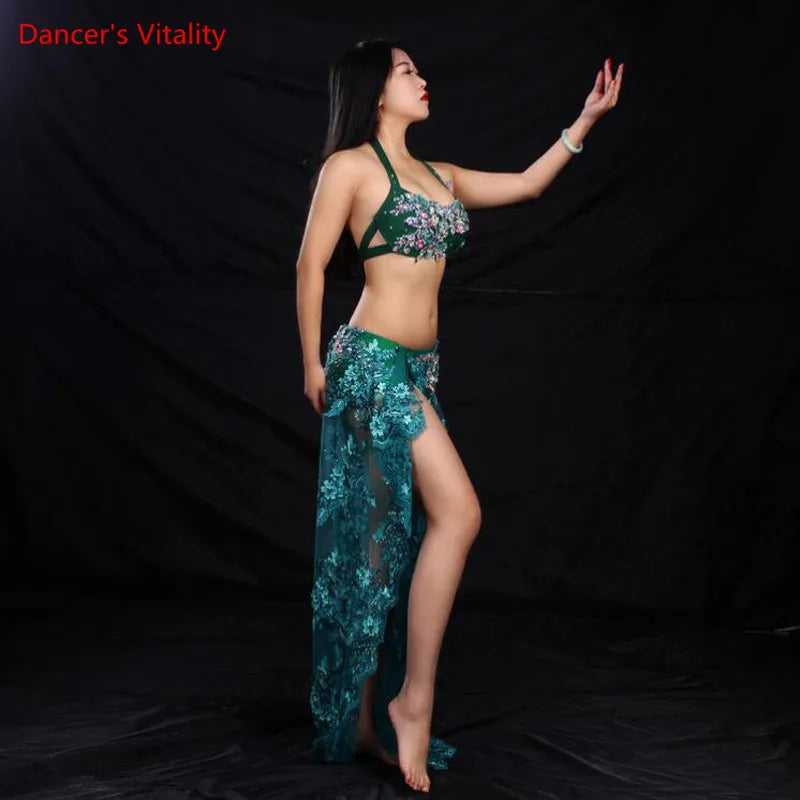 Belly Dance Female Child Adult Temperament Rhinestone Bra Suit Performance Clothes High-end Custom Competition Long Skirt