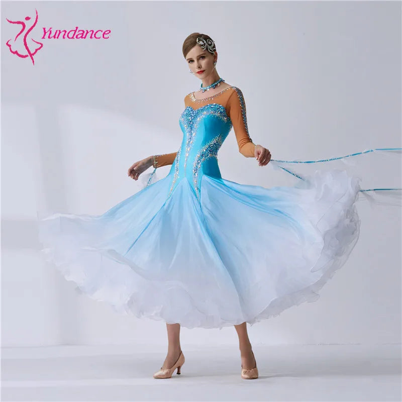 Women's Ballroom Dance Dress Long Sleeve Lace Black For Waltz Tango Competition