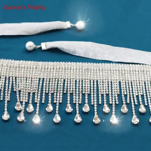Belly Dance Hip Scarf, Women's Silver Rhinestone Fringe & Teardrop Crystal Tassel Belt, Belly Dance Hip Scarf
