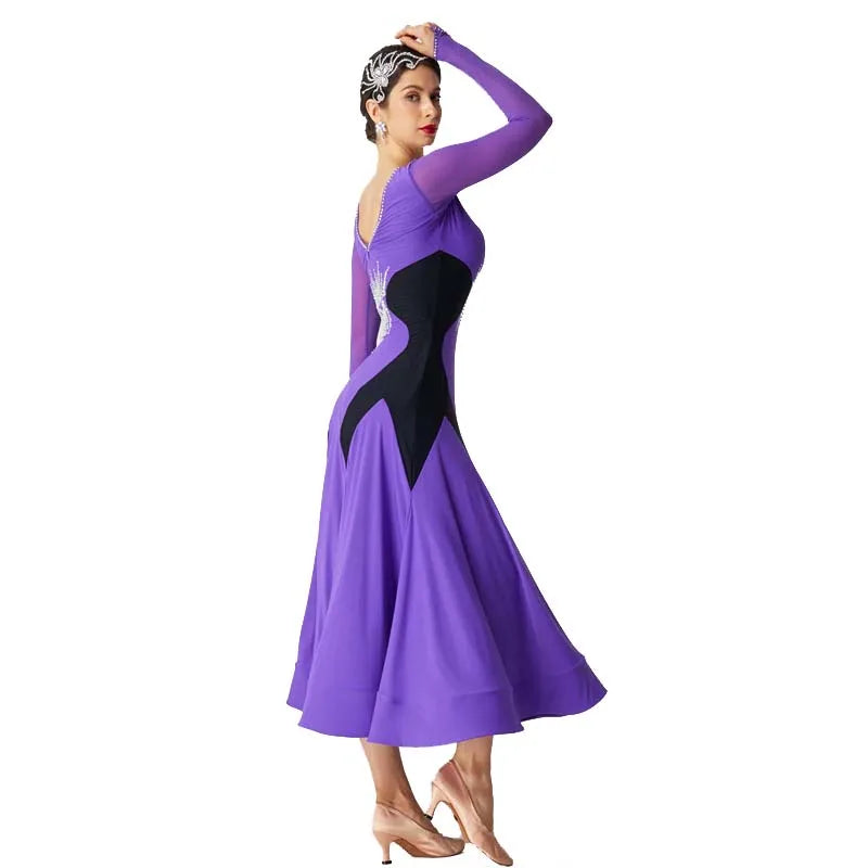 Women's Standard Ballroom Waltz Practice Dress With Long Skirt For Competition