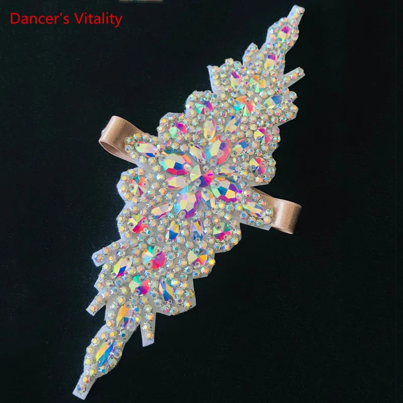 Rhinestone Applique for Dance Costumes, Iridescent Crystal Embellishment, Ballroom Dance Accessory